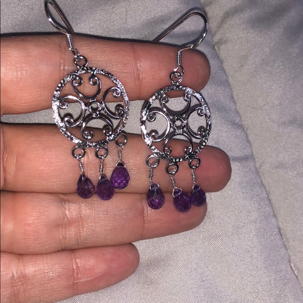 Silver and amethyst dangle earrings
